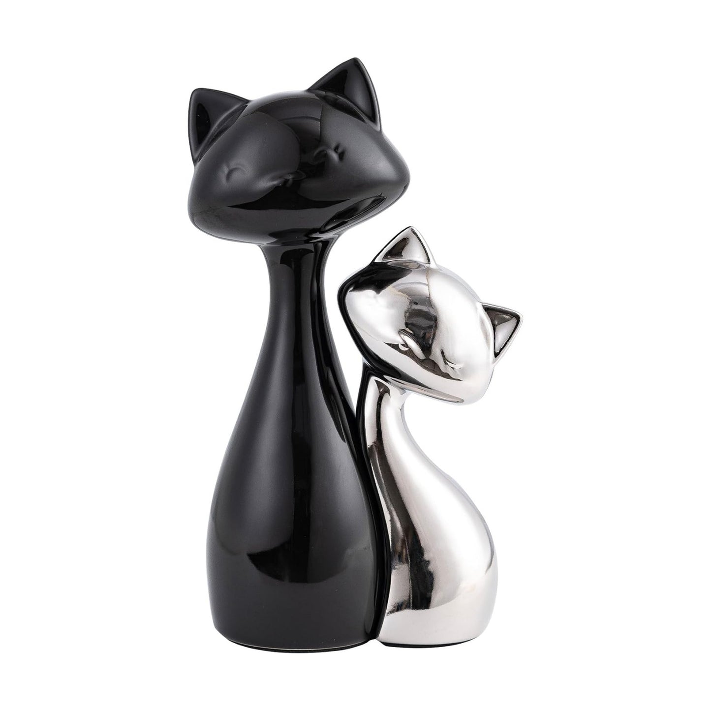 Ceramic Cat Statue / Black& Silver / Set of 2