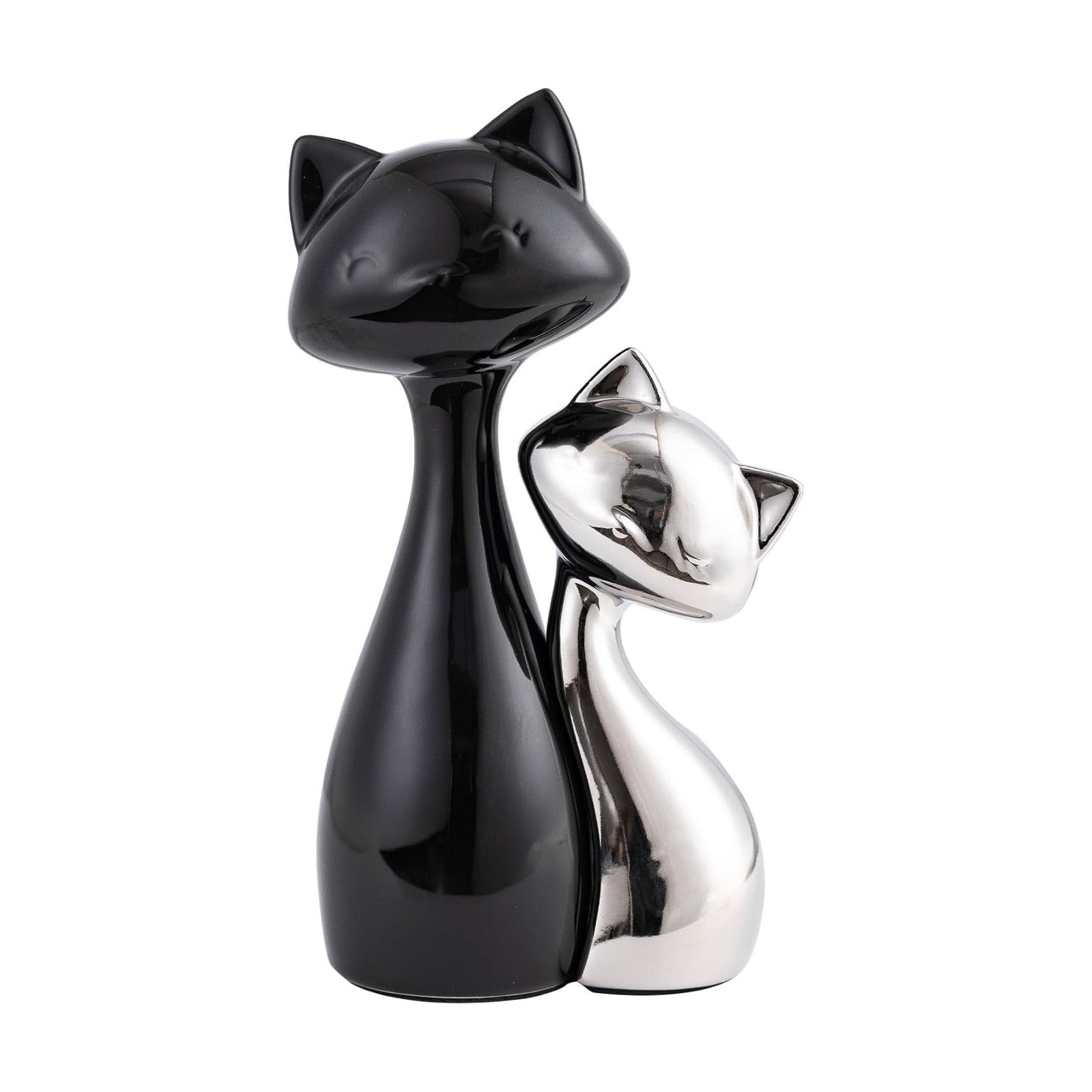 Ceramic Cat Statue / Black& Silver / Set of 2