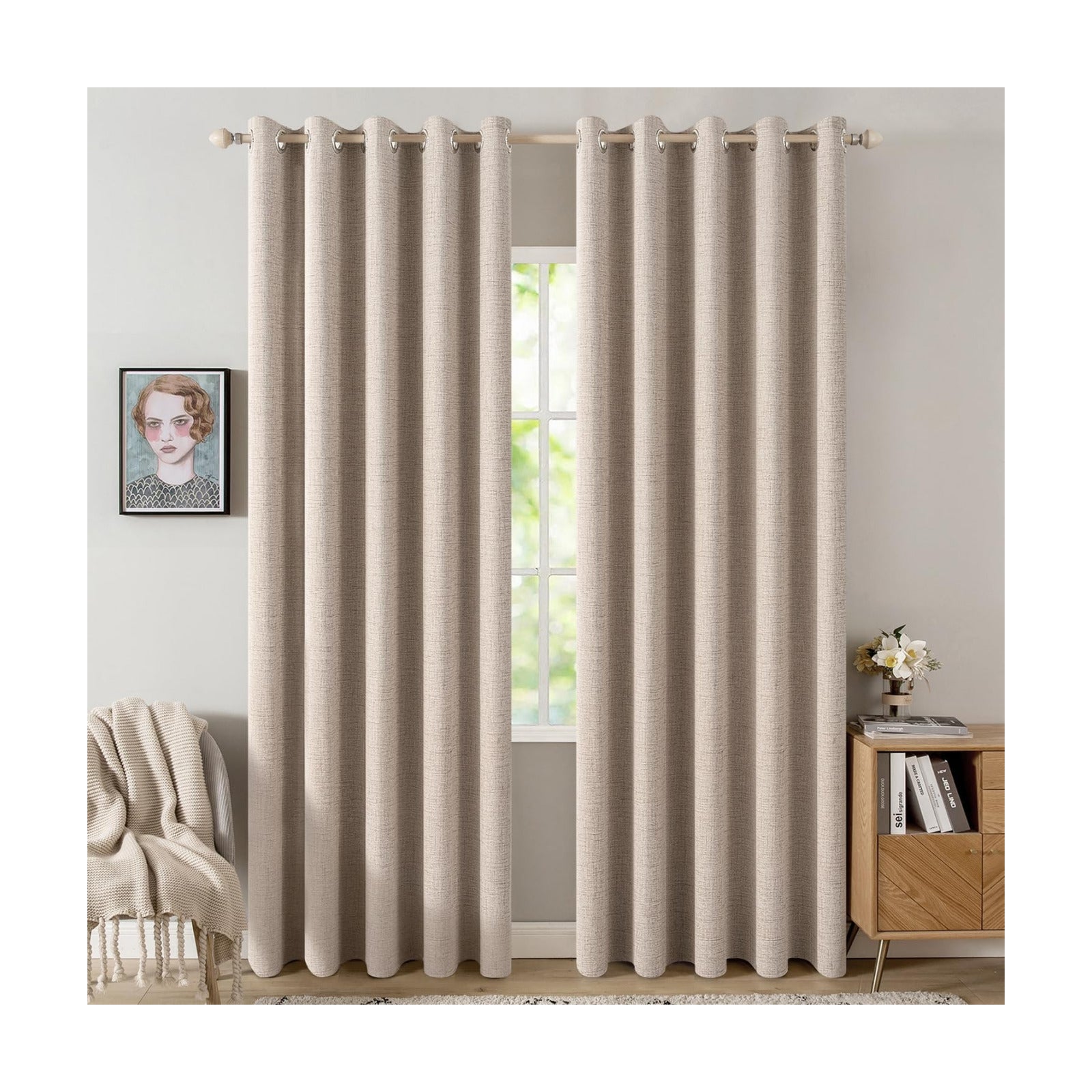 MIULEE 100% Blackout Linen Curtains for Bedroom 62x90 Inches Natural Beige