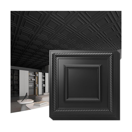 PVC Lightweight Drop Ceiling Tile / Square Black / 24 x 24 / Set of 12