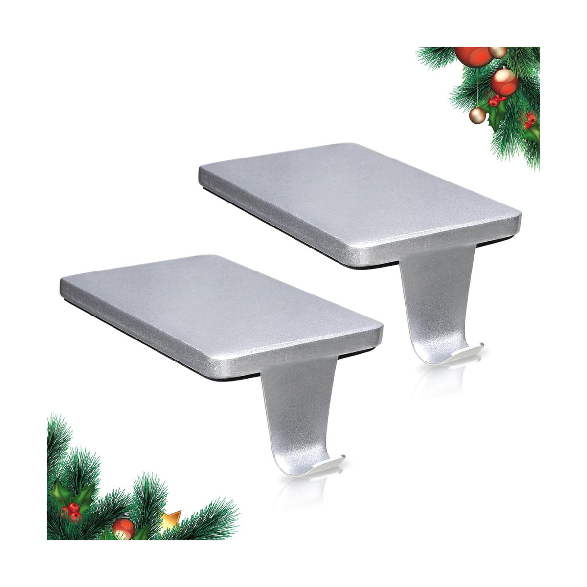 HMASYO Christmas Stocking Holders for Mantle Set of 2, Silver Heavy Duty Iron Stocking Hangers Base, Low Profile Weighted Stocking Holder Hooks for Fireplace Tabletop Shelf Christmas Decoration
