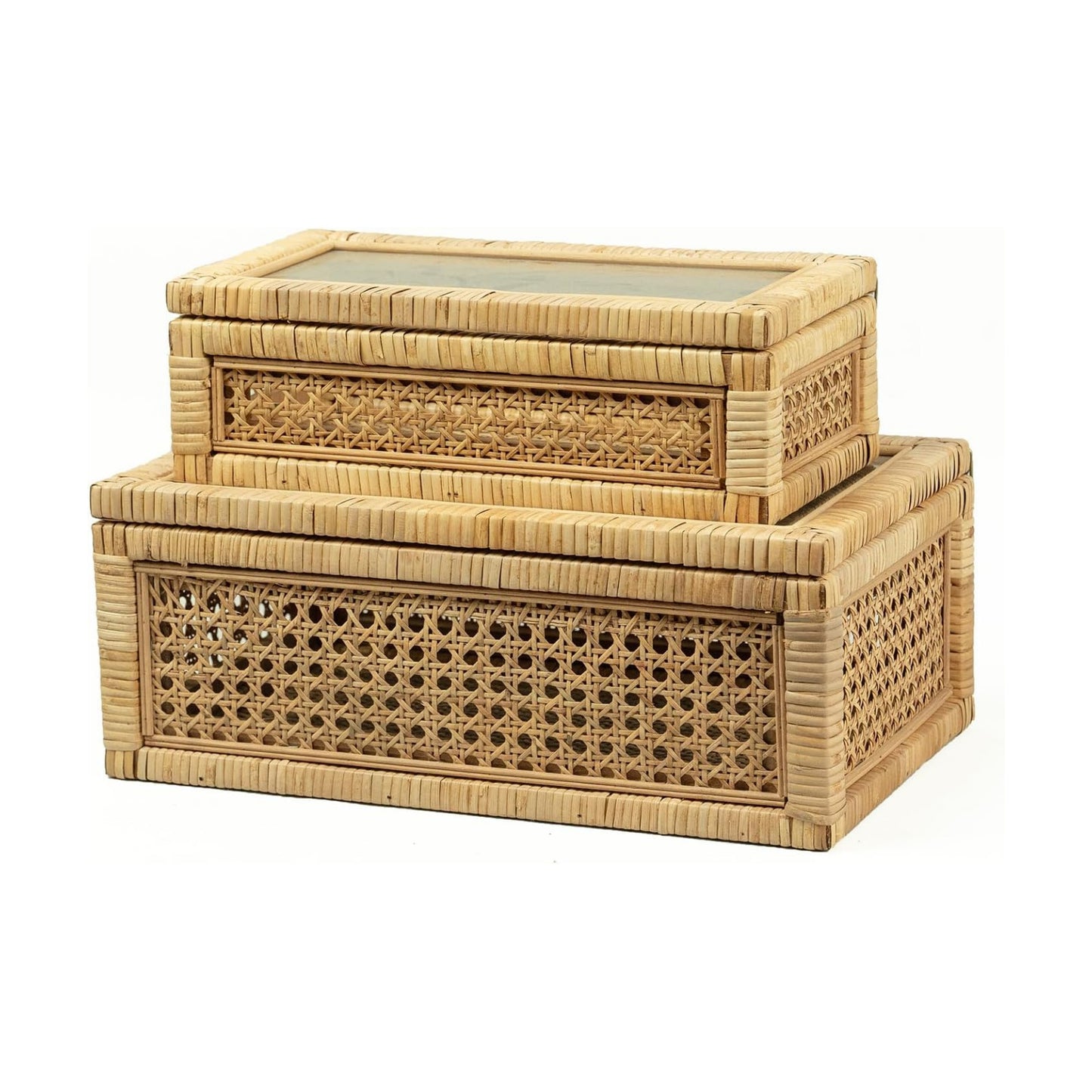 Rattan Display Box / Rectangular Coastal Bohemian Style Stackable Decorative Storage Box Set