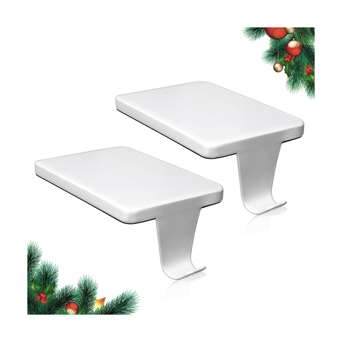 HMASYO Christmas Stocking Holders for Mantle Set of 2, White Heavy Duty Iron Stocking Hangers Base, Low Profile Weighted Stocking Holder Hooks for Fireplace Tabletop Shelf Christmas Decoration