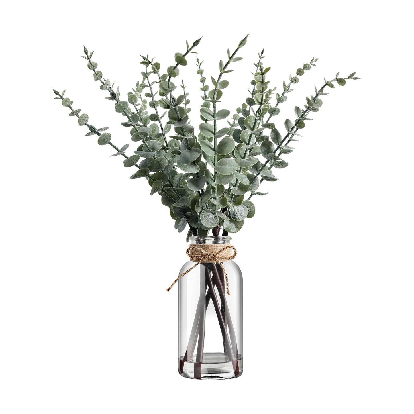 Artificial Eucalyptus Stems in Glass Vase / Light Green / 17.5 Inch