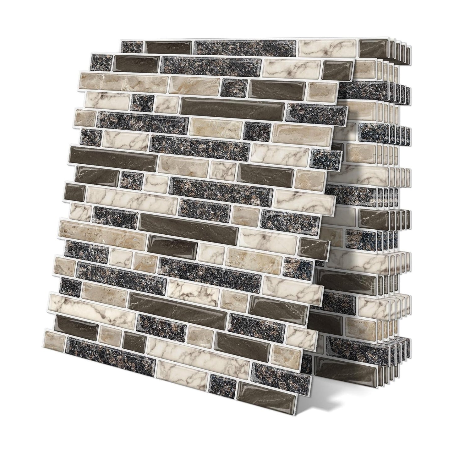 Thick Peel and Stick Backsplash Tile " 3D Self Adhesive Marble Tiles / Brown / 12 x 12