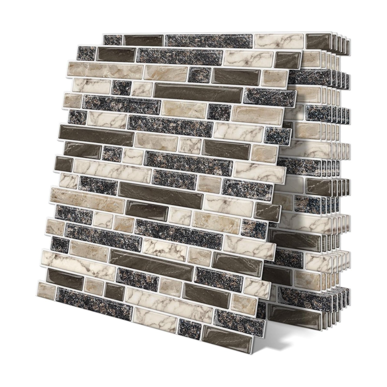 Thick Peel and Stick Backsplash Tile " 3D Self Adhesive Marble Tiles / Brown / 12 x 12