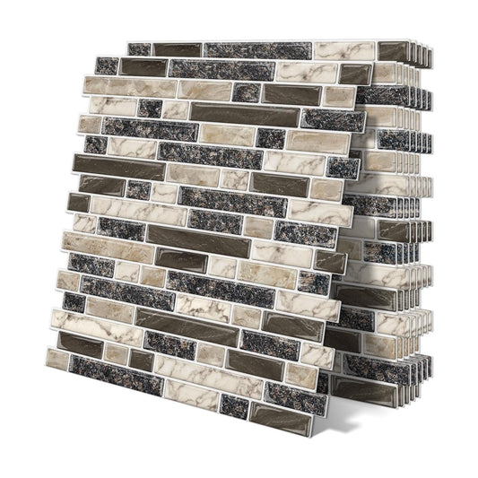 Thick Peel and Stick Backsplash Tile " 3D Self Adhesive Marble Tiles / Brown / 12 x 12