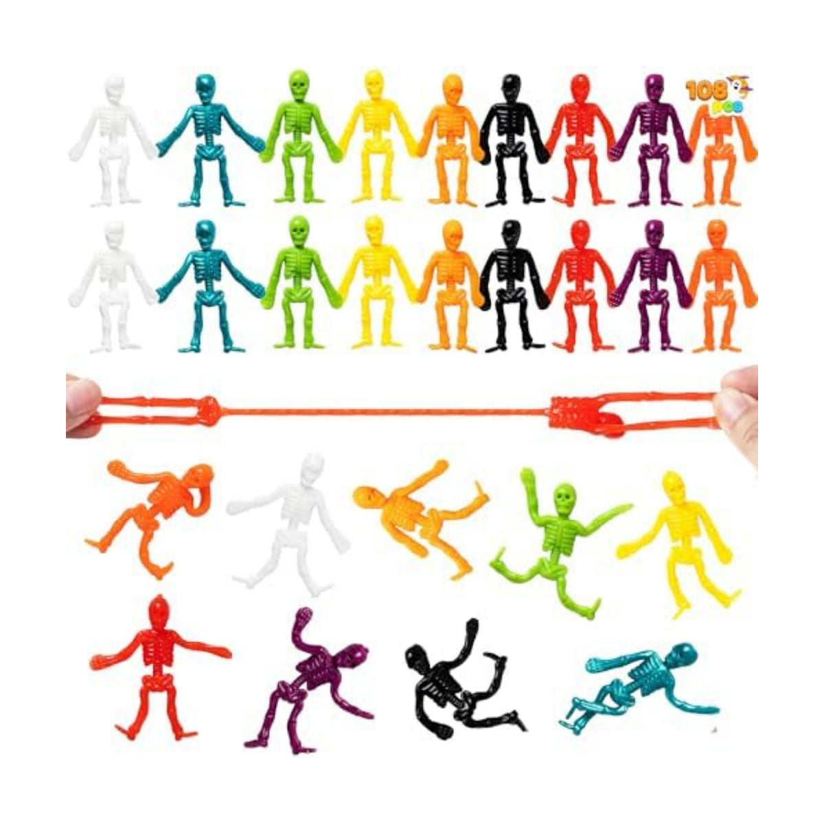 JOYIN 48 PCS Halloween Stretchy Skeletons, Halloween Sticky Hand Toys Bulk for Halloween Party Favor Goodie Bag Fillers, Kids Student School Classroom Carnival Game Prizes