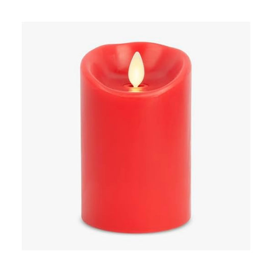 Luminara Flameless LED Battery Operated Flickering Pillar Moving Flame Candles (True Red, 3" x 4.5")