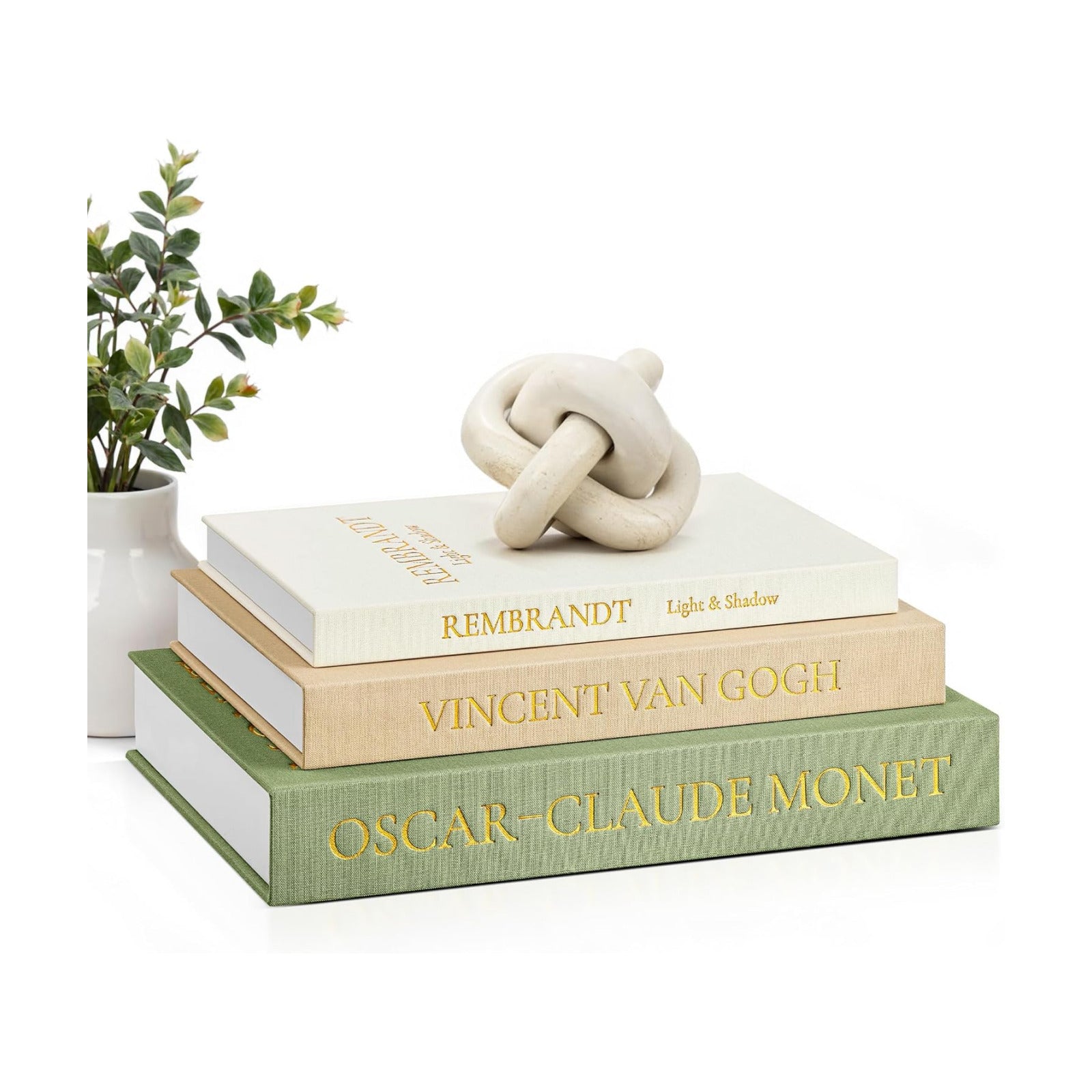 Linen Faux Books / Sage-beige-apricot / Set of 3