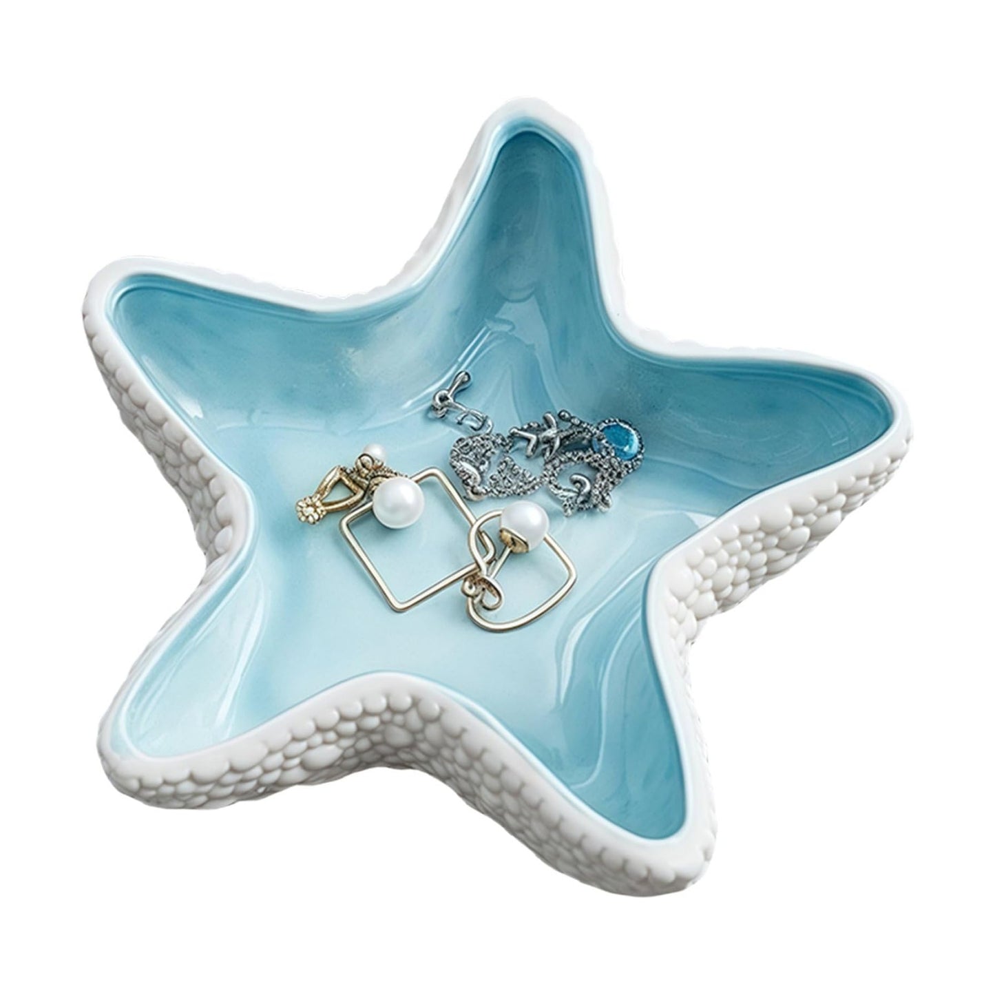 Starfish Jewelry Dish Ceramic Holder Ring Trinket Tray / Sea Blue -starfish