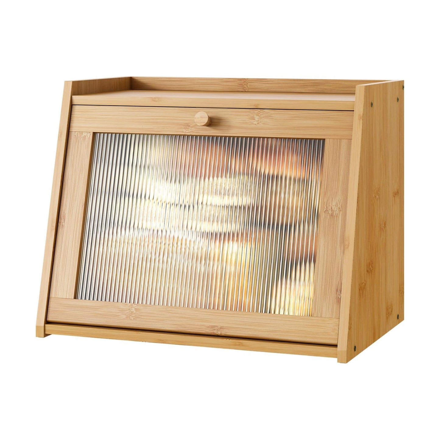 kiplant Large Bread Box for Kitchen Counter, Bamboo Bread Storage Container with Wavy Arcylic Transparent Door, Bamboo
