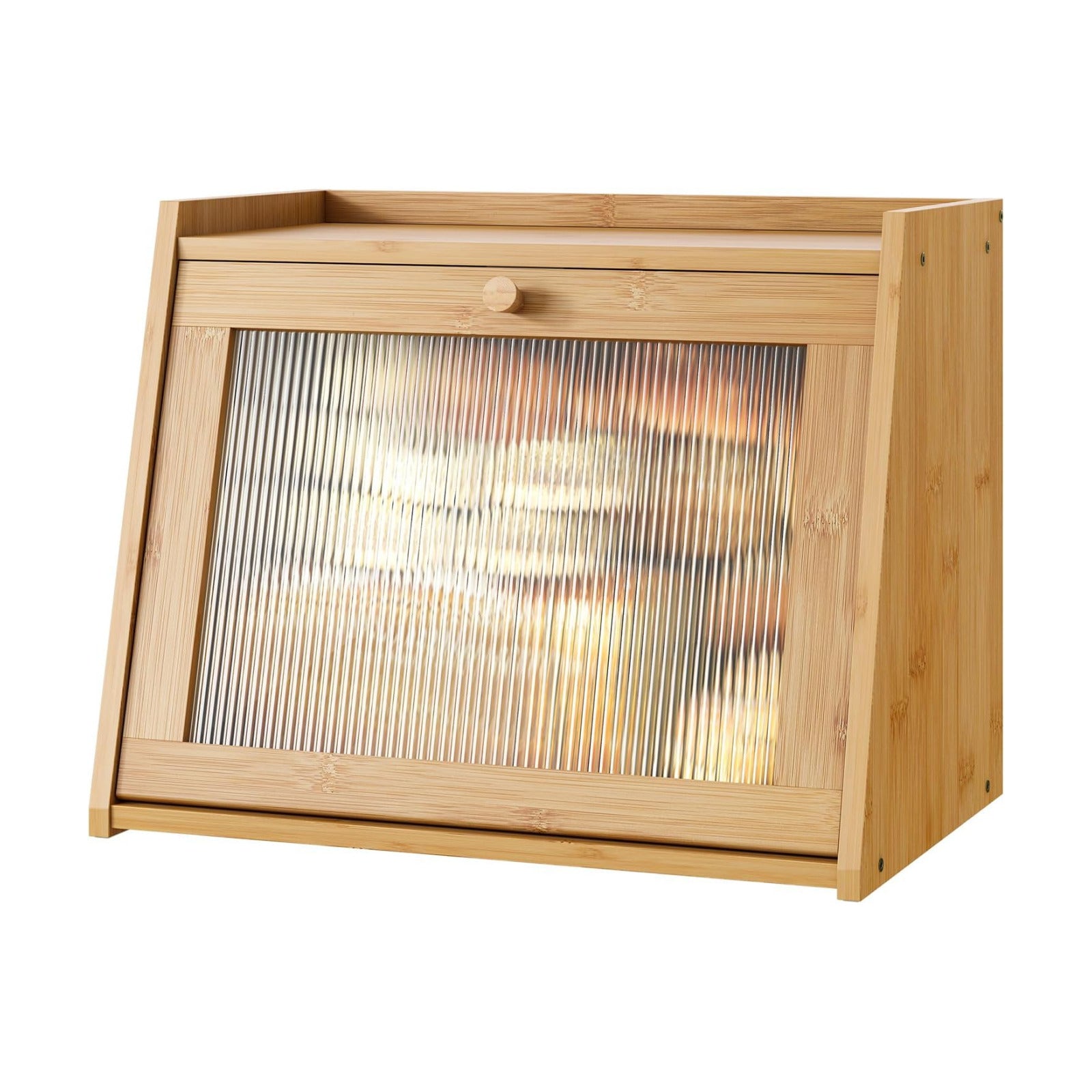 kiplant Large Bread Box for Kitchen Counter, Bamboo Bread Storage Container with Wavy Arcylic Transparent Door, Bamboo