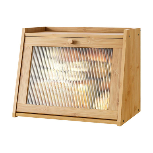 kiplant Large Bread Box for Kitchen Counter, Bamboo Bread Storage Container with Wavy Arcylic Transparent Door, Bamboo