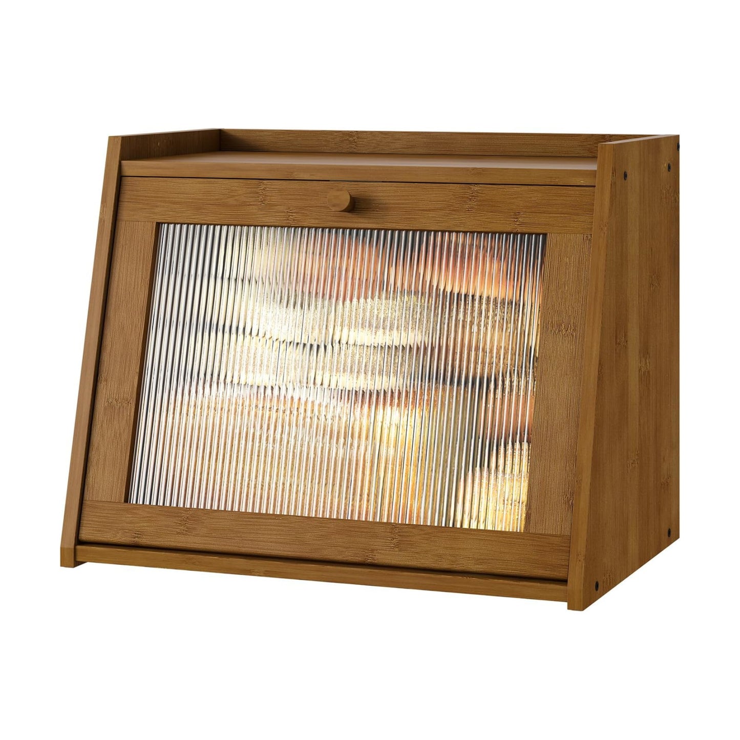 kiplant Large Bread Box for Kitchen Counter, Brown Bamboo Bread Storage Container with Wavy Arcylic Transparent Door