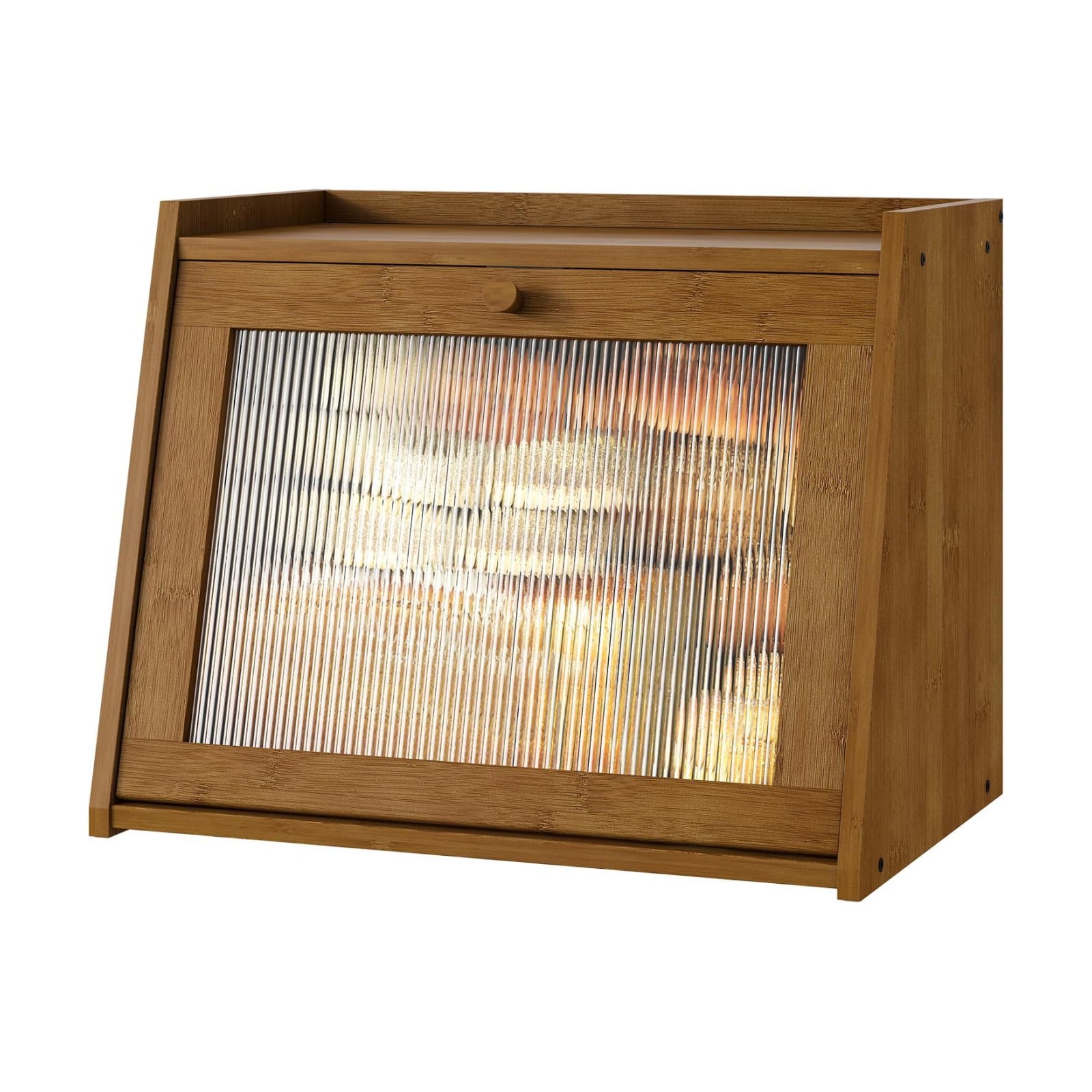 kiplant Large Bread Box for Kitchen Counter, Brown Bamboo Bread Storage Container with Wavy Arcylic Transparent Door