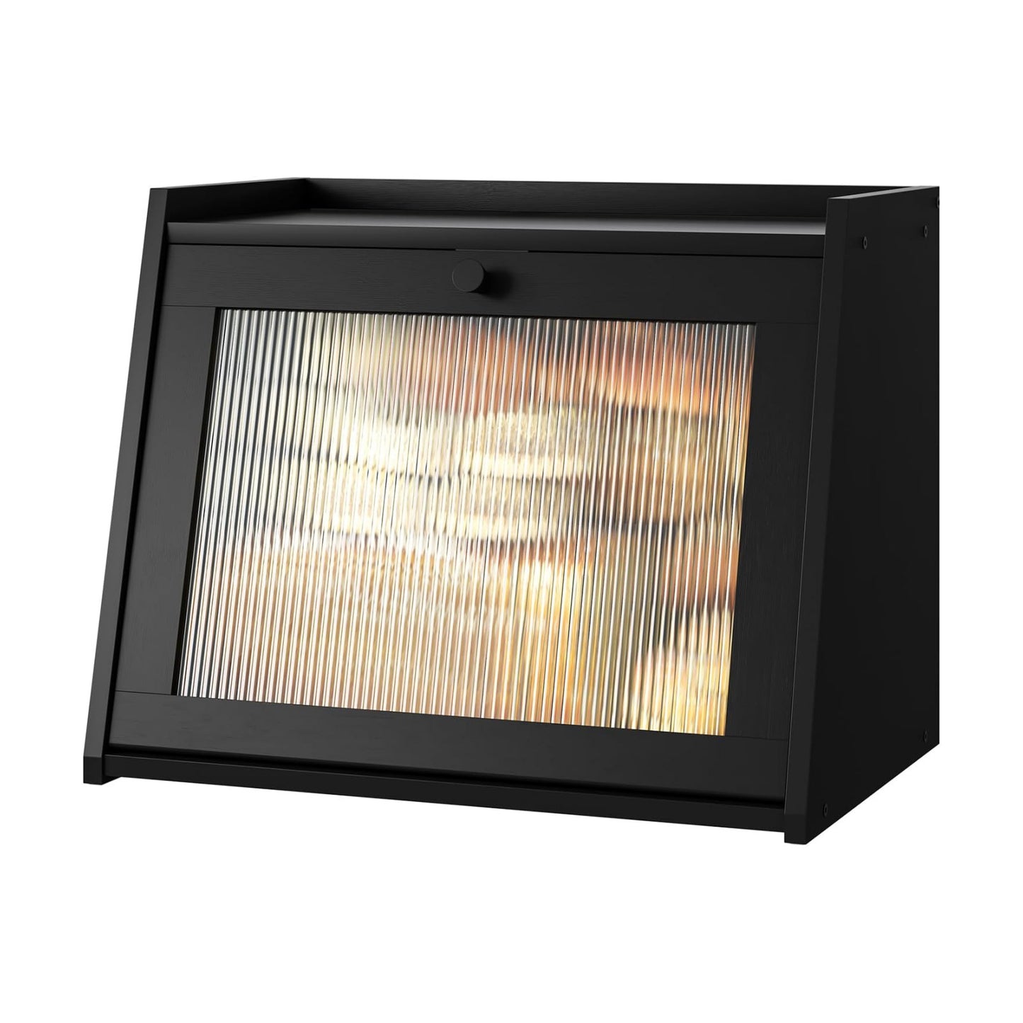 kiplant Large Bread Box for Kitchen Counter, Black Bamboo Bread Storage Container with Wavy Arcylic Transparent Door