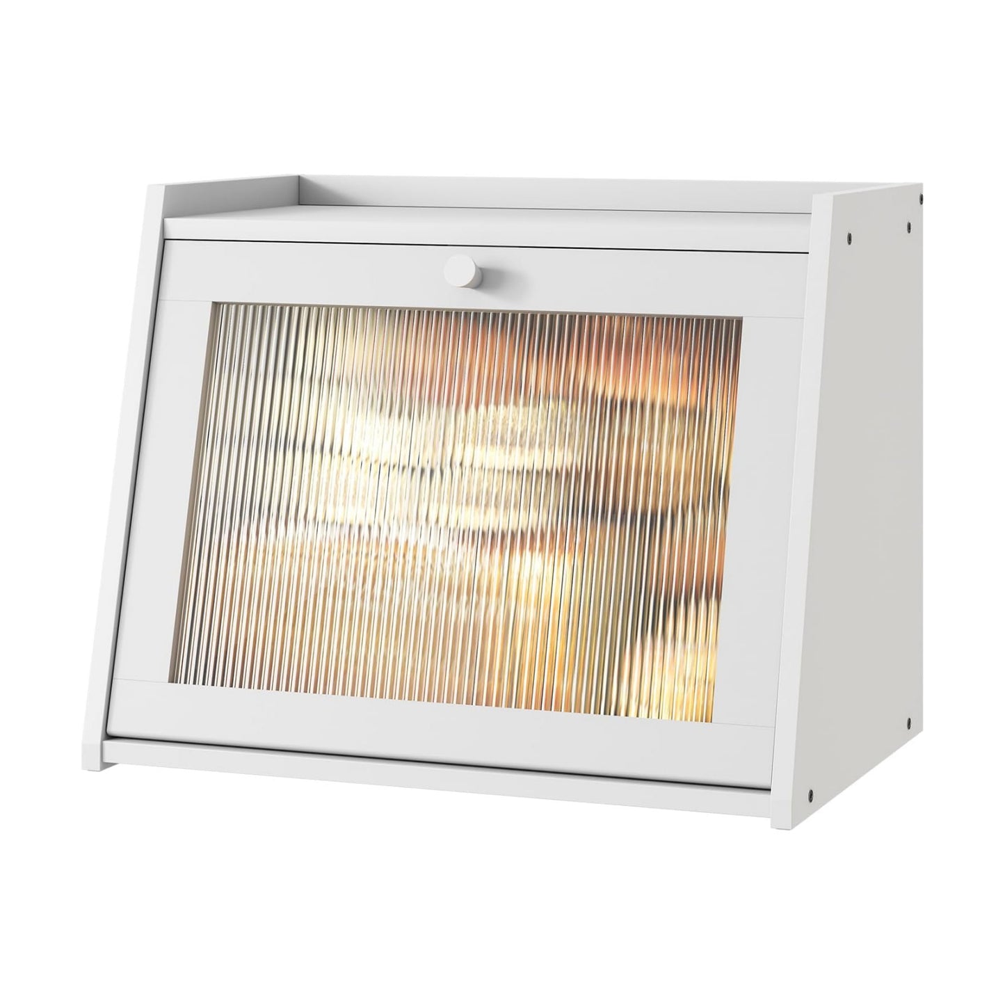 kiplant Large Bread Box for Kitchen Counter, White Bamboo Bread Storage Container with Wavy Arcylic Transparent Door