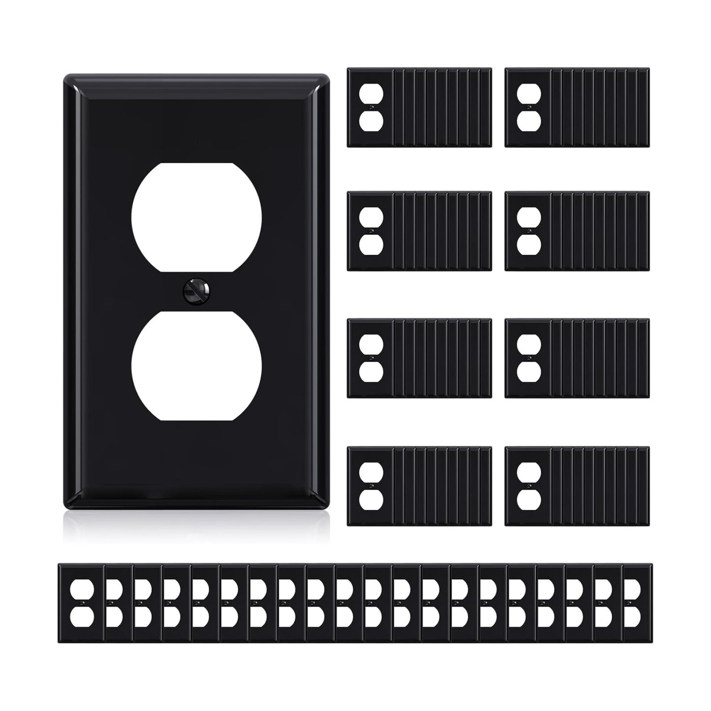 ELEGRP Duplex Receptacle Outlet Covers, 1-Gang Standard Size Wall Plates, Unbreakable Polycarbonate Dual Outlet