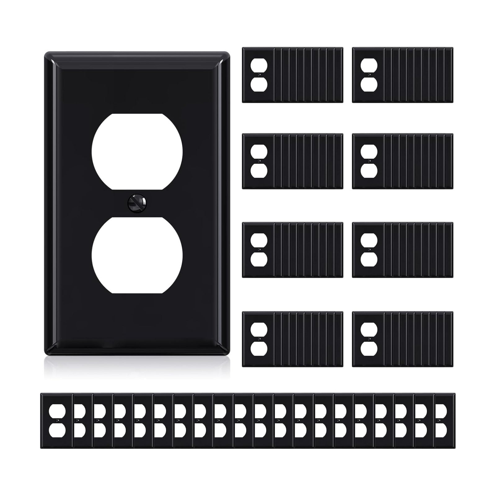 ELEGRP Duplex Receptacle Outlet Covers, 1-Gang Standard Size Wall Plates, Unbreakable Polycarbonate Dual Outlet