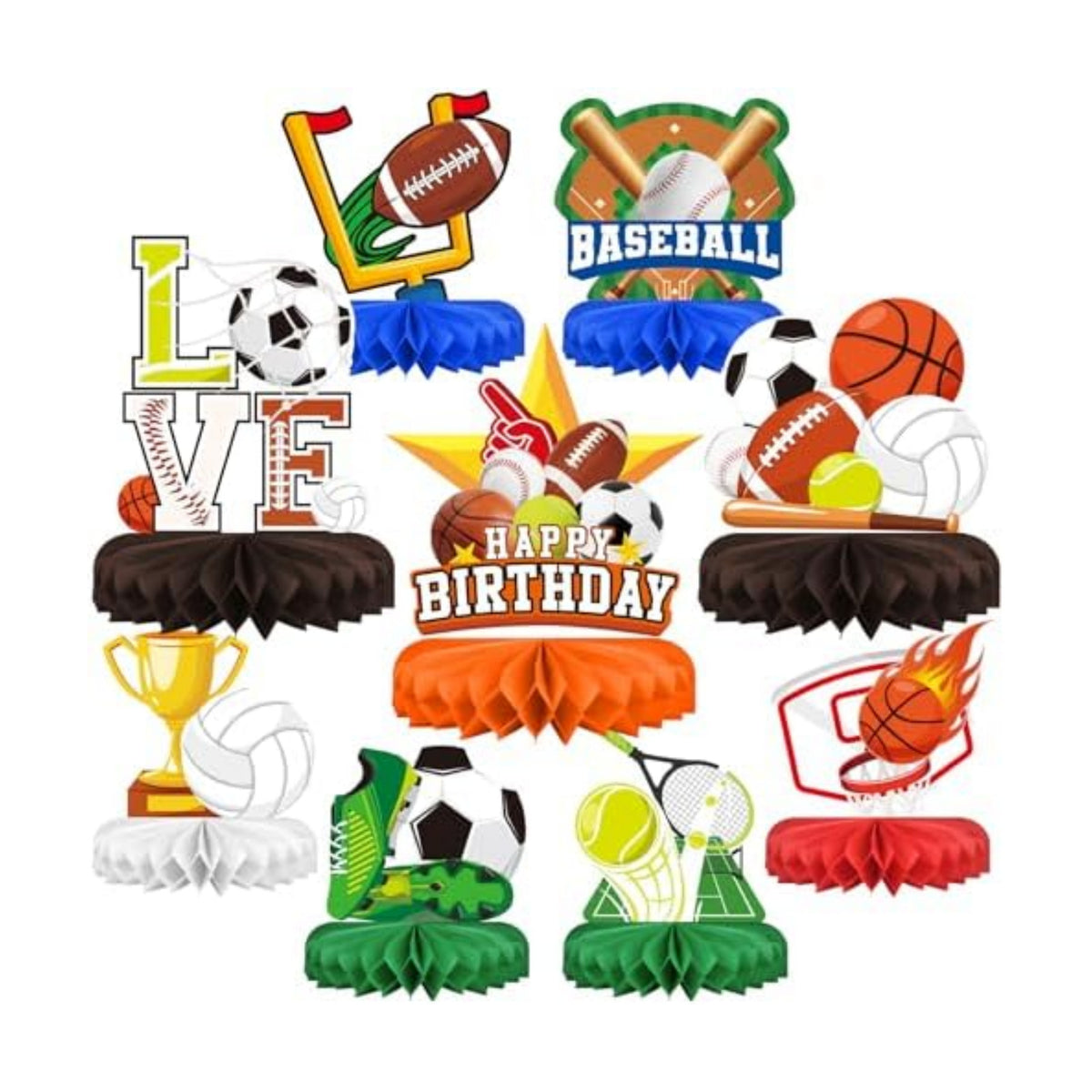 Sports Themed Party Decorations Kit - Honeycomb Centerpiece for Sports Birthday Party Decorations& Favors