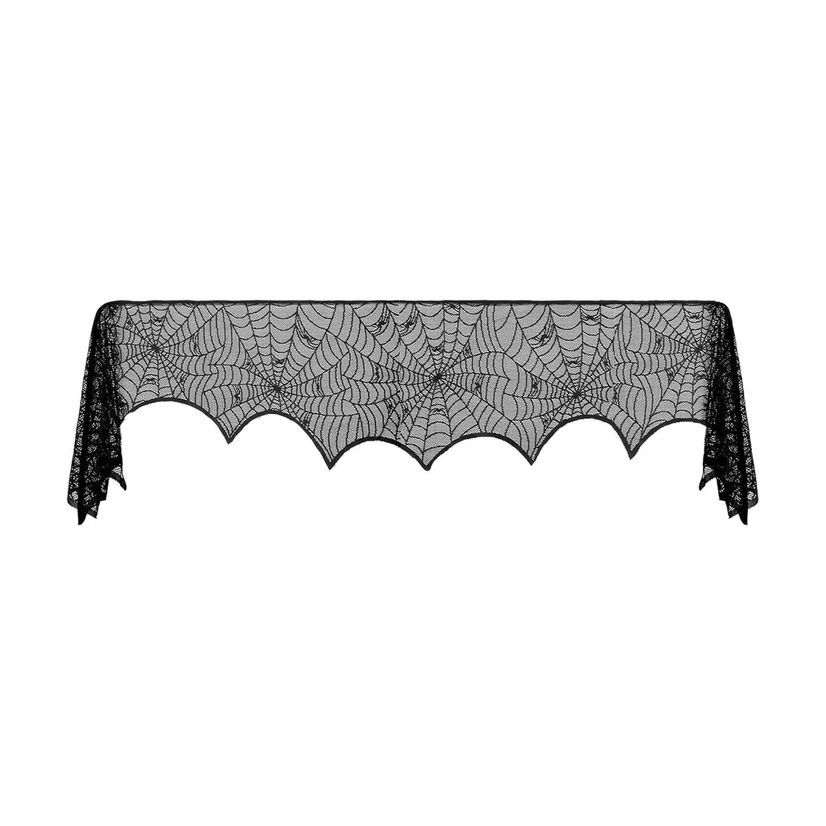 Halloween Decorations Black Lace Spiderweb Fireplace Mantle Scarf Cover(19x99 Inch) Indoor Outdoor Spider Web Netting Spooky Haunted House Home Room Bedroom Table Wall Decor Party Favors Supplies