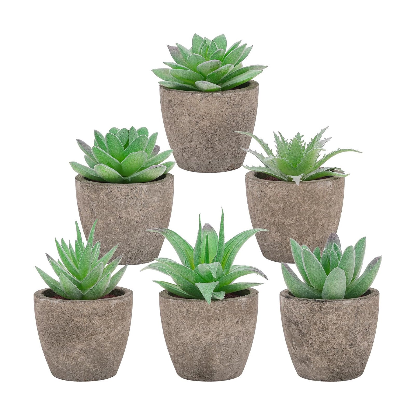 Artificial Succulents Plants Potted Assorted Decorative Faux Fake Small / 6 Style / Green / Set of 6