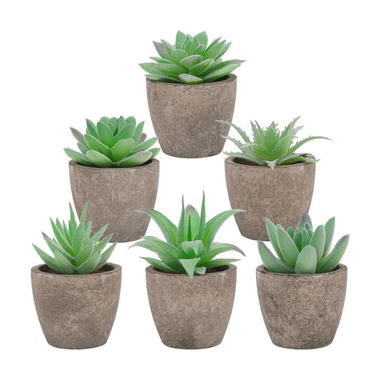 Artificial Succulents Plants Potted Assorted Decorative Faux Fake Small / 6 Style / Green / Set of 6