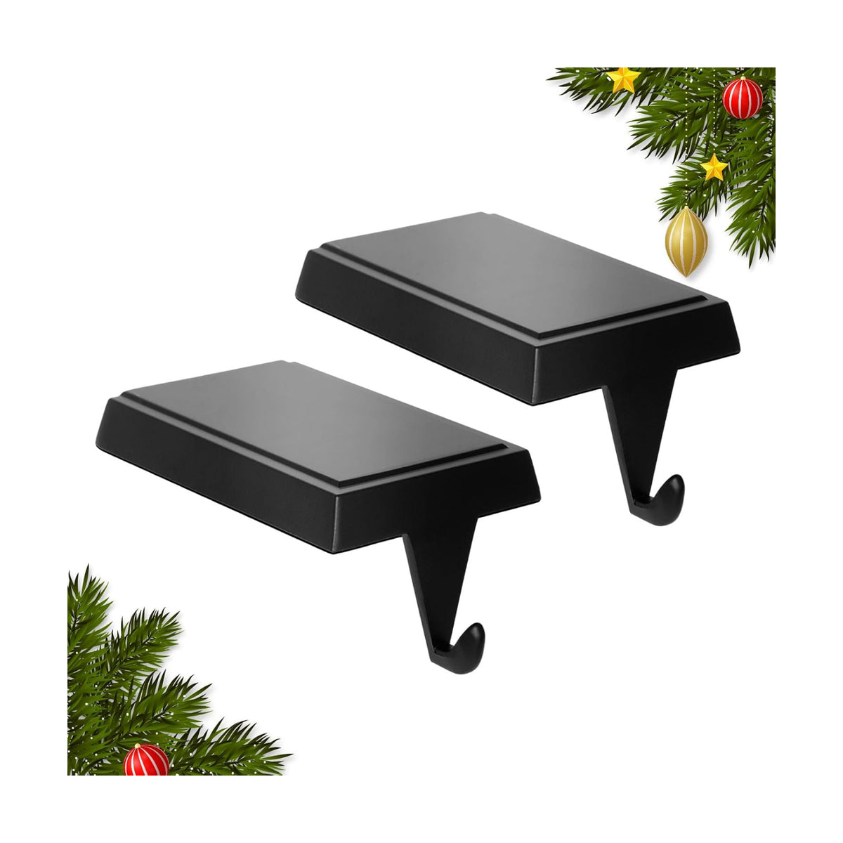 2-Pack Christmas Stocking Holders for Mantel, Weighted Metal Hooks, Black