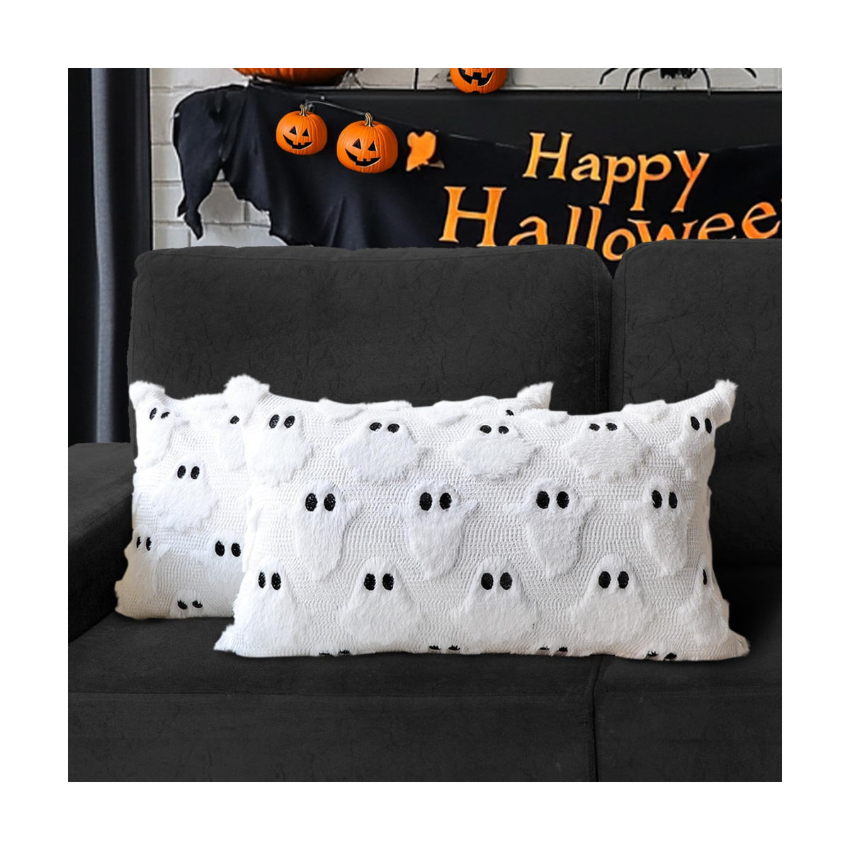 Halloween Pillow Covers 12x20 Set of 2 White Ghost Farmhouse Home Decor