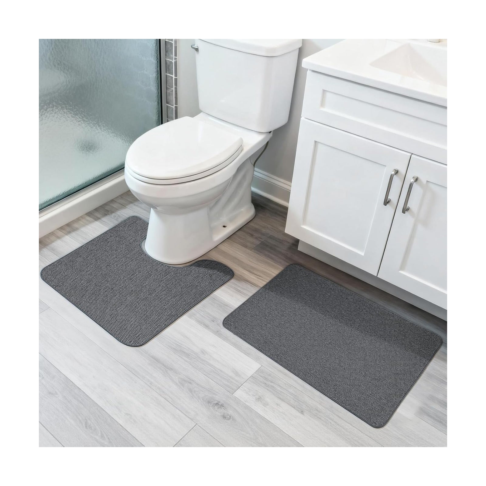 Bosap Bath Mat Set 2 Pieces,Ultra Thin Bathroom Rugs,Rubber Toilet Rugs