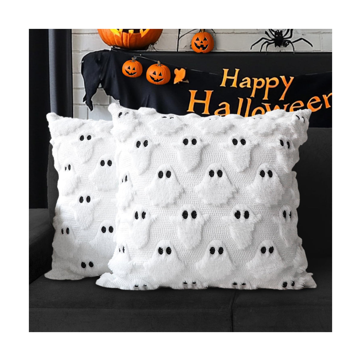 Halloween Pillow Covers 20x20 Set of 2 White Ghost Farmhouse Home Decor