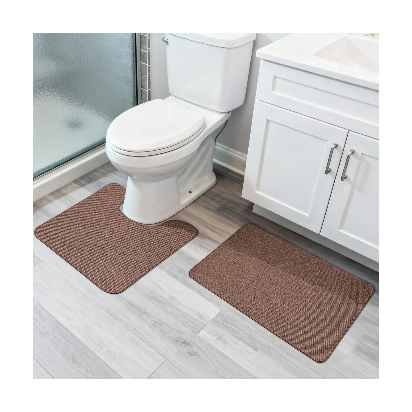 Bosap Bath Mat Set 2 Pieces,Ultra Thin Bathroom Rugs,Rubber Toilet Rugs