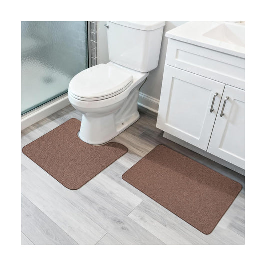 Bosap Bath Mat Set 2 Pieces,Ultra Thin Bathroom Rugs,Rubber Toilet Rugs