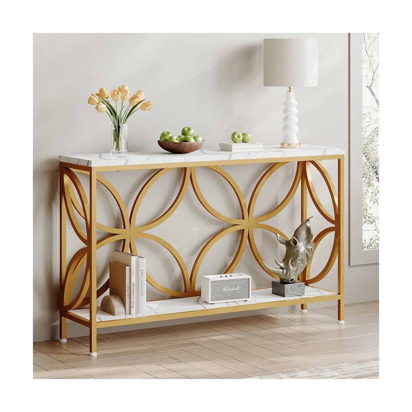 GiftGo Narrow Sofa Table 47.2 Inch, Industrial Sofa Table Behind Couch, Vintage Entry Console Table with Storage for