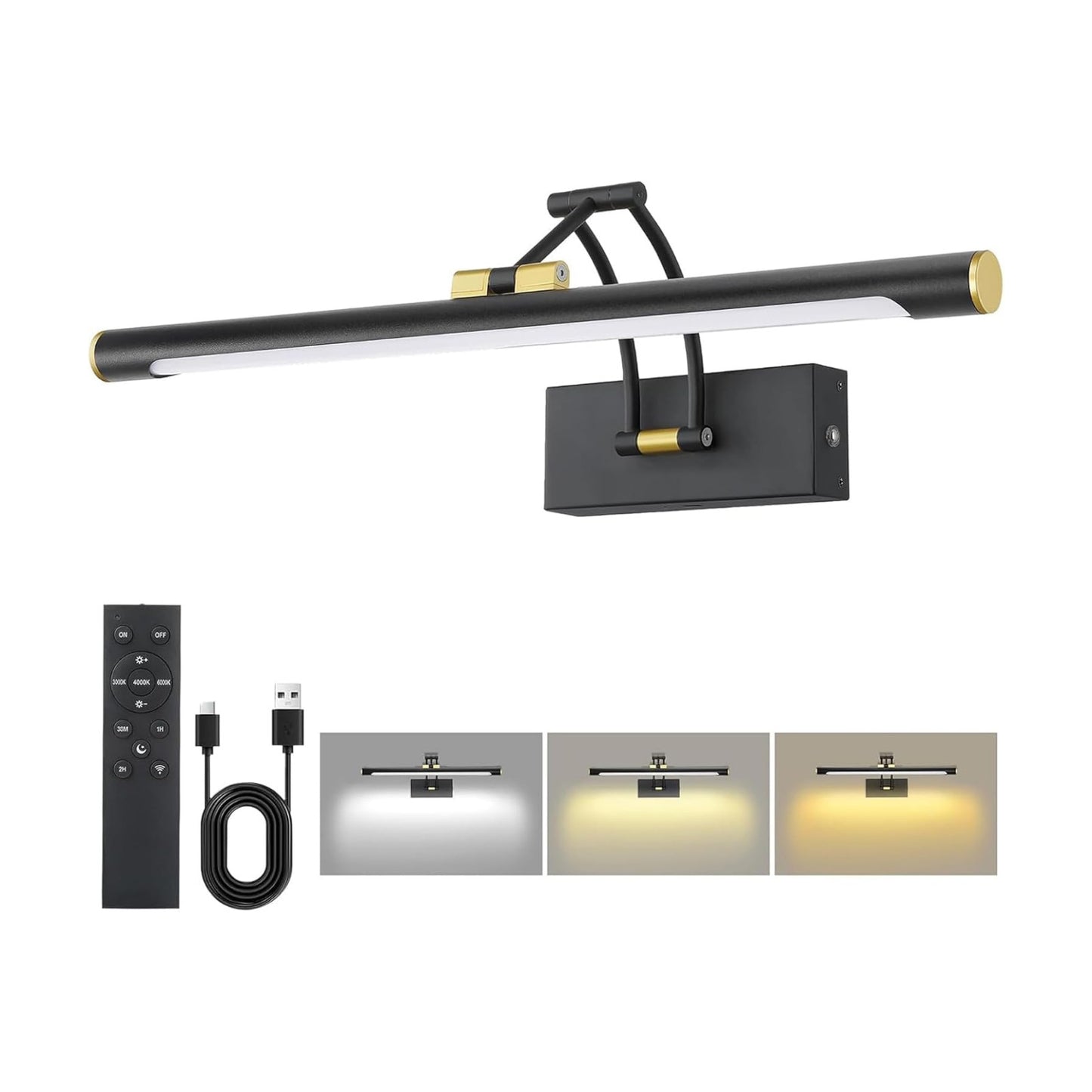16" Picture Lights for Wall, 8000mAh Rechargeable Wireless Remote | Battery Operated Art Light 3000K/4000K/6000K