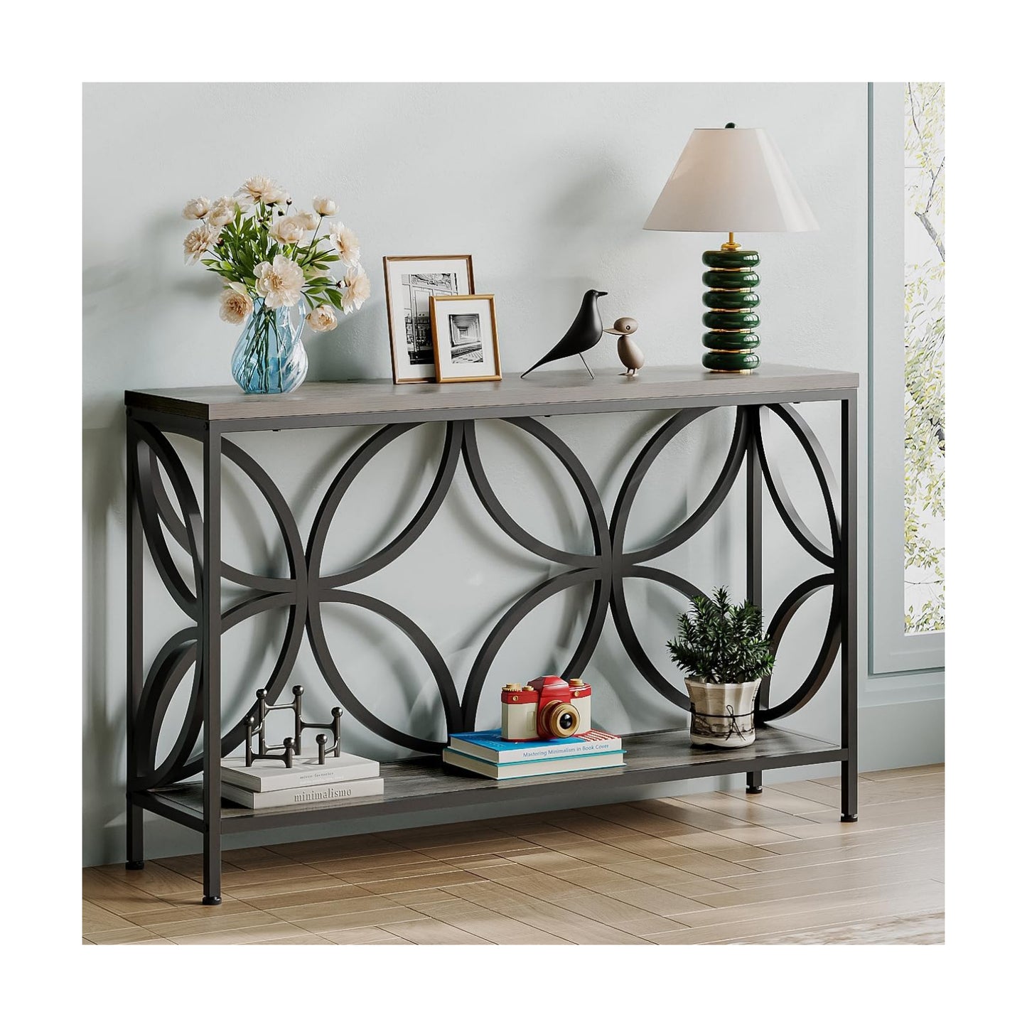 GiftGo Narrow Sofa Table 47.2 Inch, Industrial Sofa Table Behind Couch, Vintage Entry Console Table with Storage for