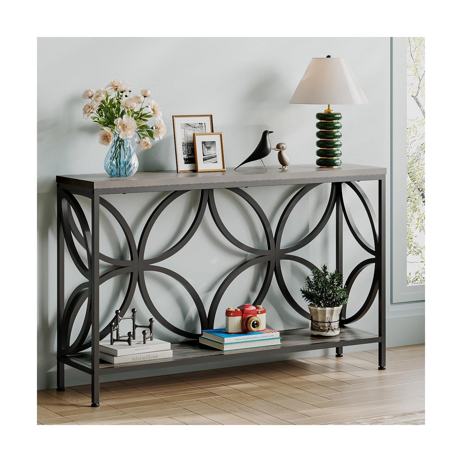 GiftGo Narrow Sofa Table 47.2 Inch, Industrial Sofa Table Behind Couch, Vintage Entry Console Table with Storage for