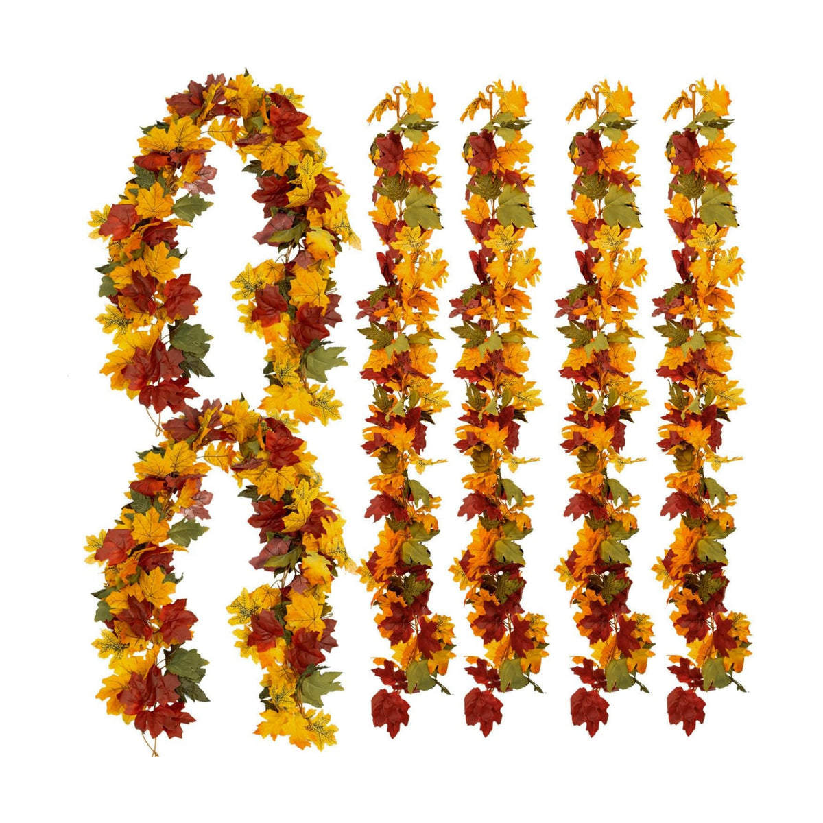 PARTY JOY 6PCS Orange Leaf Garland, 5.6Ft Halloween Garland Artificial Maple Leaf Autumn Hanging Fall Vines Thanksgiving Decorations Fall Decor