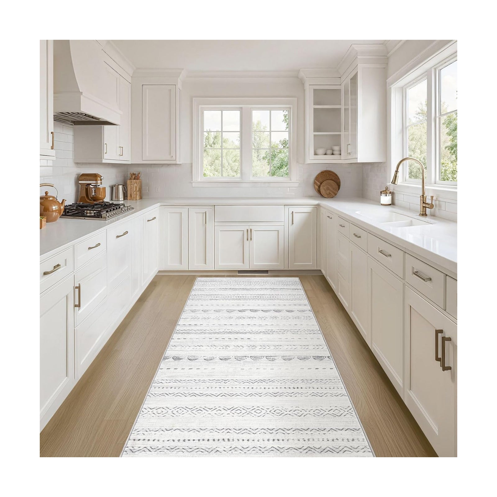 Nakagishi Runner Rug Kitchen Washable Rugs: 3x8 Non-Slip Boho Soft Modern Stain Resistant Indoor Floor Neutral
