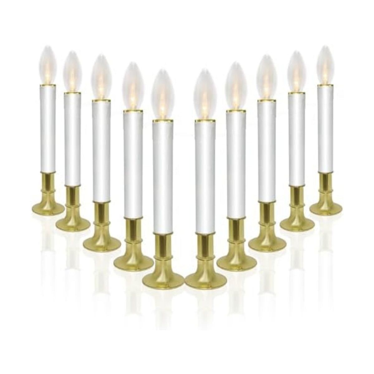 10 Pack Ultra-Bright LED Christmas Window Candles with Brass-Plated Base, Battery Operated Flameless Candles with LED C26 Warm White Bulbs Christmas Window Lights for Holiday Home Wedding Decorations