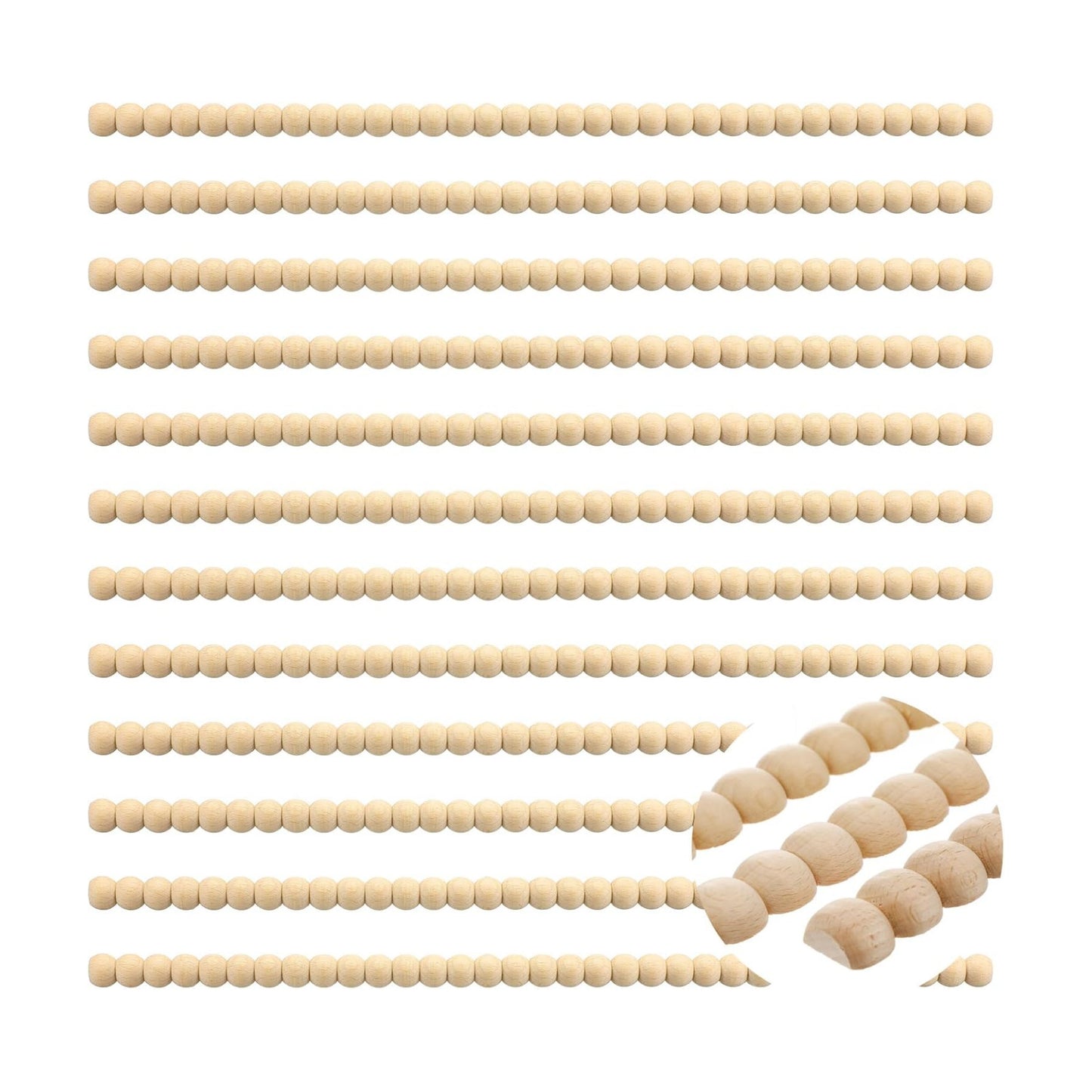 Decorative Beaded Wood Trim Molding Half Wooden Beads Bobbin Trims / 11 Mm / 15.75 Inch / Set of 12