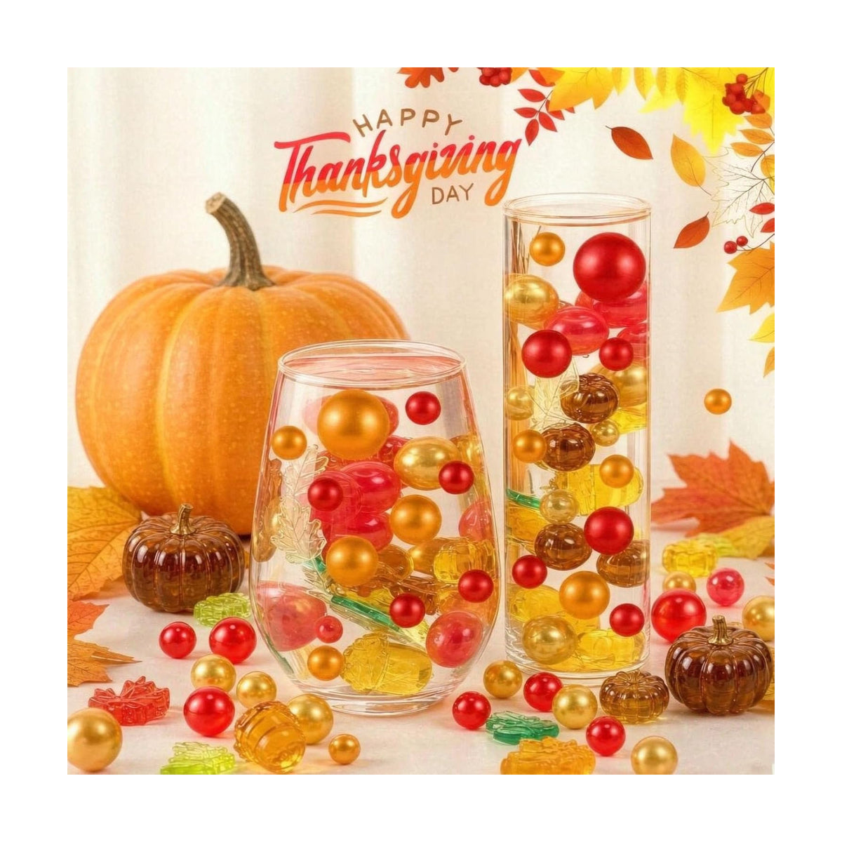 206 Pcs Fall Vases Filler Set Faux Acrylic Pumpkin Leaves for Vases Filler Fall Centerpiece for Thanksgiving Fall