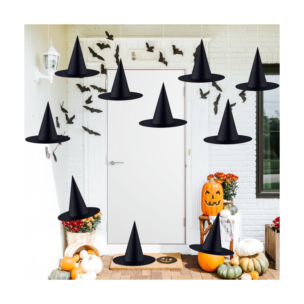 12 Pcs Halloween Hanging Witch Hats Black Floating Witch Hat Porch Decor