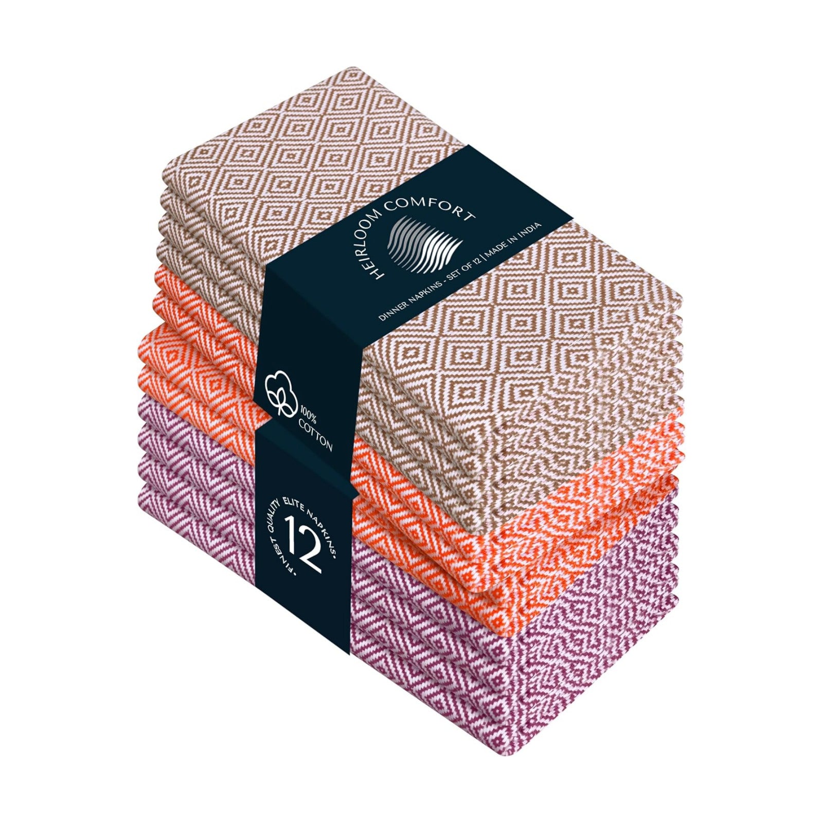 Multi Color Diamond Weave Cloth Napkins Set of 12, 16"x16", Cotton Napkin for Dining Tables, Dinner, Lunch, Parties