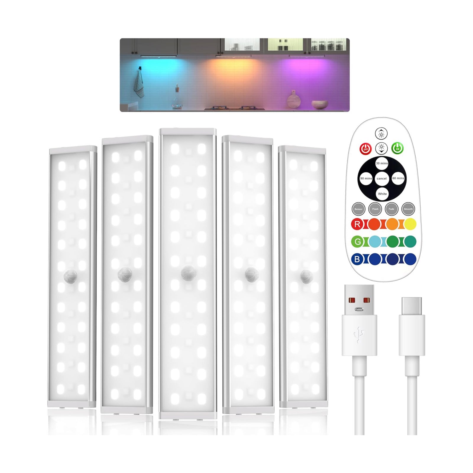 Under Cabinet Lighting ,15 Colors Motion Sensor Light Indoor Night Lights with Remote,58LED RGB Under Cabinet Lights