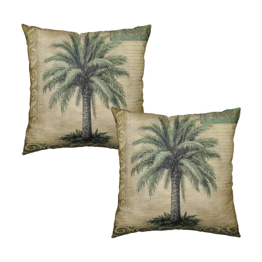 Palm Tree Pillow Covers 16x16 Set of 2 Hawaiian Tropical Leaf Decorative Throw Pillows Summer Vintage Outdoor Pillow Cases Cotton Linen Cushion Cover for Bed Couch Sofa Living Room