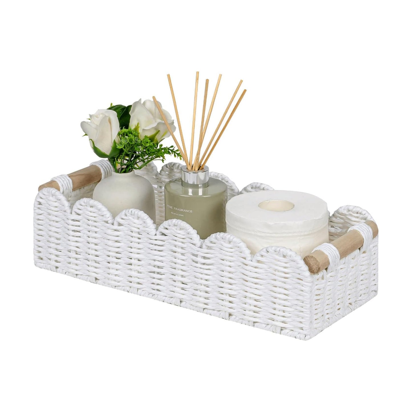 CubesLand Scalloped Toilet Paper Storage Basket W/Handle for Home Decor
