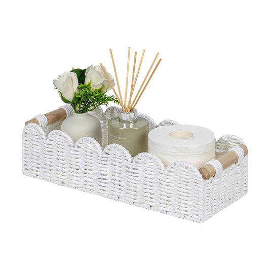 CubesLand Scalloped Toilet Paper Storage Basket W/Handle for Home Decor