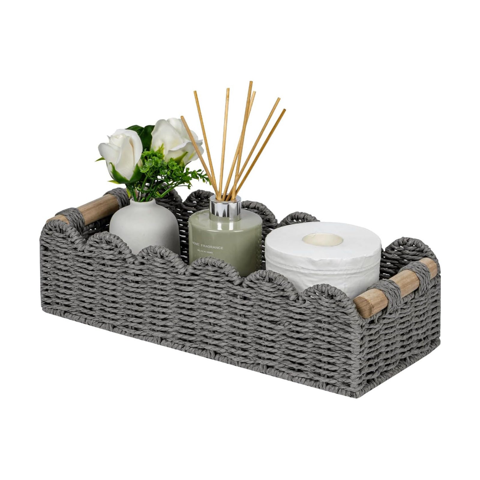 Scalloped Edge Toilet Paper Storage Basket / Grey / 14 x 6.3 x 3.9 / M - In
